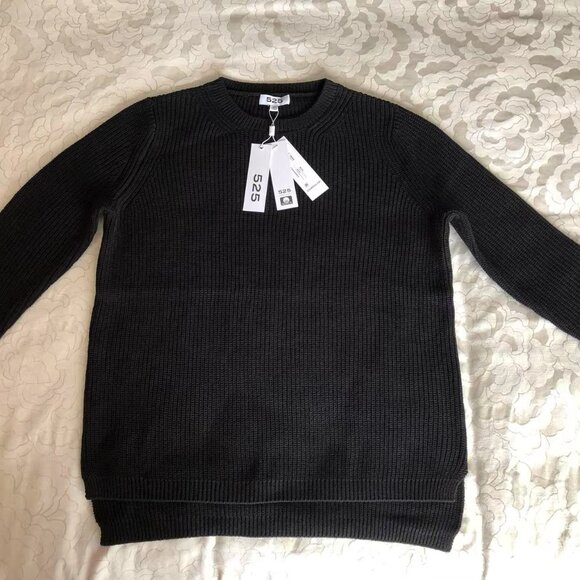 525 AMERICA Emma 100% Cotton Crewneck Shaker Stitch Sweater Black XS - Picture 5 of 6